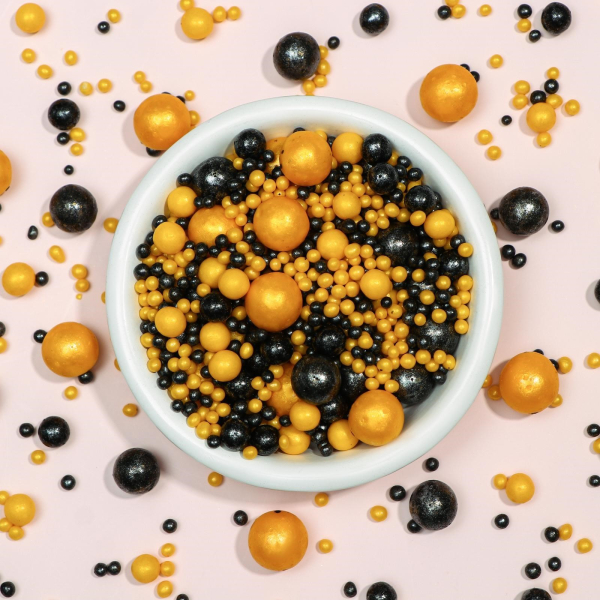 Кондитерская посыпка с мягким центром «Жемчуг» черно-золотая, 50 г