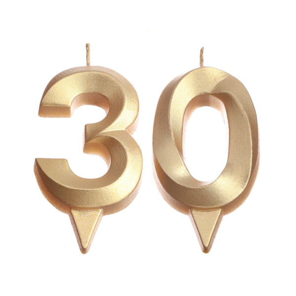 Свеча юбилейная «Грань» (набор 2 в 1) цифра 30 золотой металлик 6.5 см