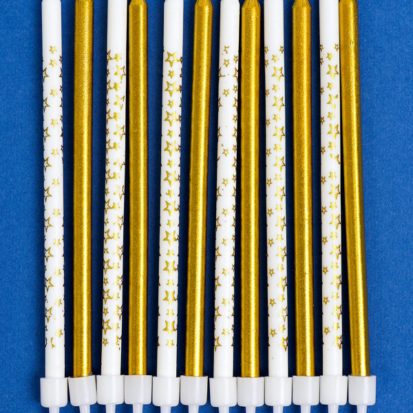 Свечи для торта «Звёздочки» 12 шт золотой и белый