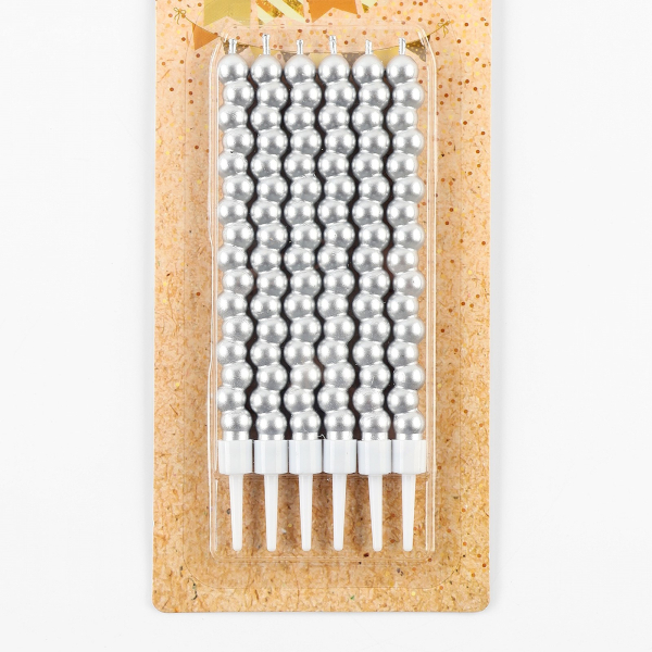 Свечи для торта «Жемчужины» 6 шт серебряные