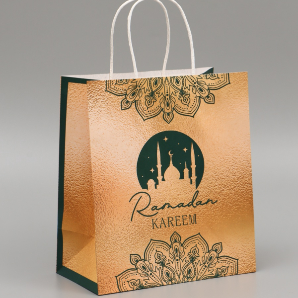 Пакет бумажный Крафт с крученной ручкой Ramadan 22×25×12 см