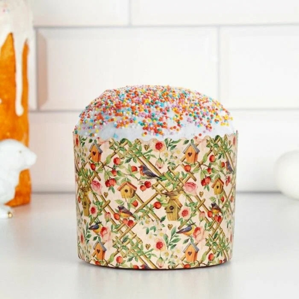 Форма бумажная для кулича 110/85 мм «Птички в саду» 1 шт