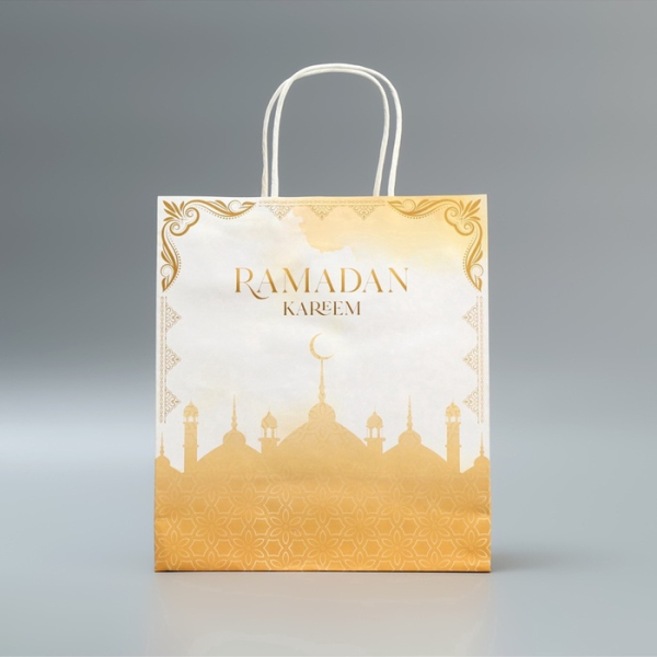 Пакет бумажный Крафт Рамадан "Ramadan kareem" 22×25×12 см