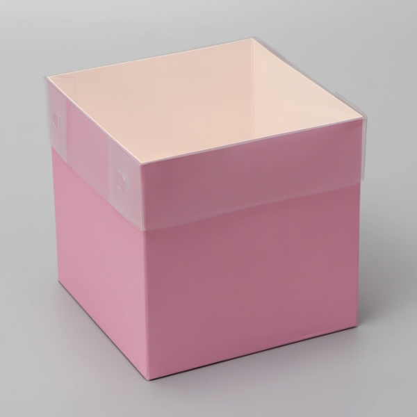 Коробкас пластиковой крышкой 12×12×12 см розовая