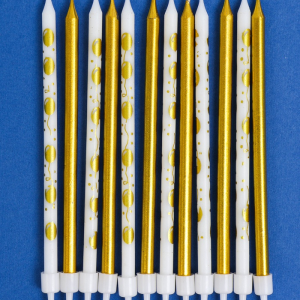 Свечи для торта «Воздушные шарики» 12 шт золотой и белый