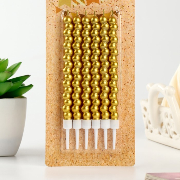 Свечи для торта «Жемчужины» 6 шт золотые