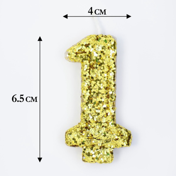 Свеча в торт Блестки Цифра 1 золотая 5.5 см