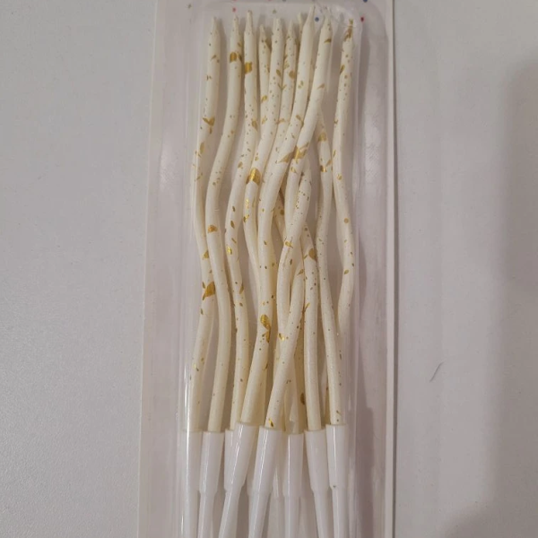 Свечи для торта Серпантин Белый в золотую крапинку 12 шт