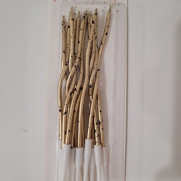 Свечи декоративные Серпантин Золото в черную крапинку 12 шт