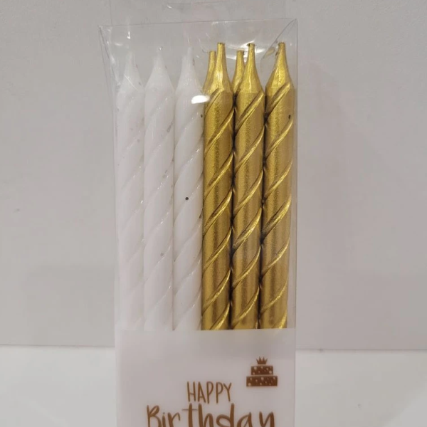 Свечи для торта Золото - Белые блеск 12 шт