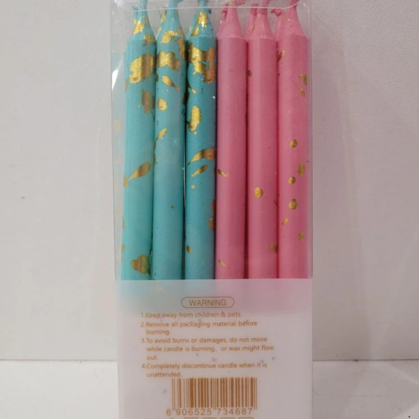 Свечи декоративные Розовый Голубой золото 8 см 12 шт
