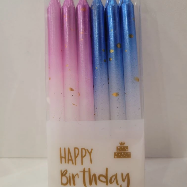 Свечи для торта Розовый - Синий блеск с золотом 12 шт