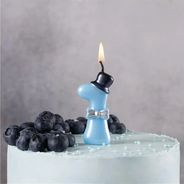 Свеча для торта Цифра 1 Джентельмен Голубая