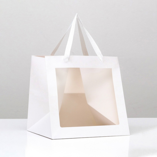 Пакет бумажный Белый с окном и ручками 30х30х30 см