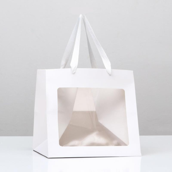 Пакет бумажный Белый с окном и ручками 20х20х20/22 см