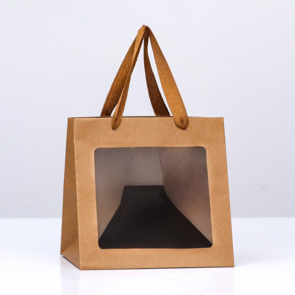 Пакет бумажный Крафт с окном и ручками 20х20х20 см