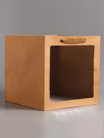 Пакет бумажный Крафт с окном и ручками 30х30х30 см — изображение 2
