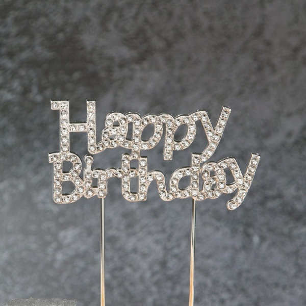 Топпер надпись «Happy Birthday» Стразы Металл