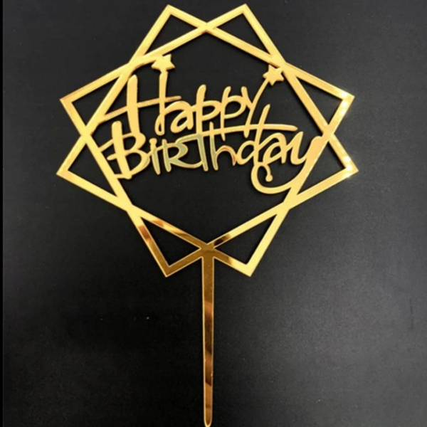 Топпер "Happy Birthday" Золотой квадраты (сердце)