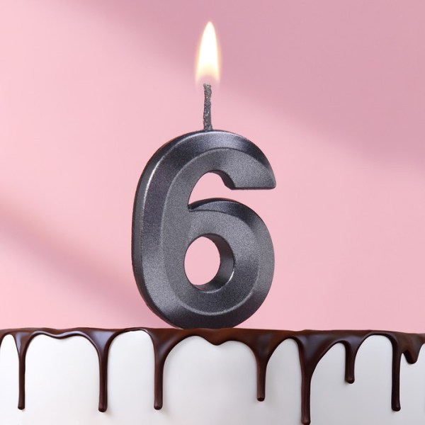 Свеча на шпажке Цифра "6" Черная