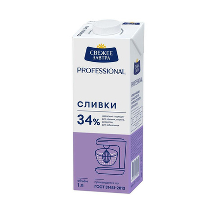 large_свежее_завтра Сливки 34% 1 л Свежее Завтра РОССИЯ — изображение 1