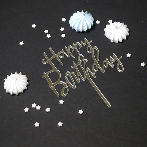 large_HB_серебро Топпер на ножке "Happy Birthday" Серебро 9х14 см — изображение 1